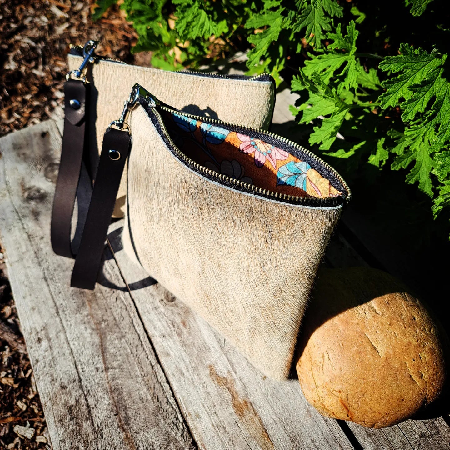 Zip Clutch - Cowhide and Leather
