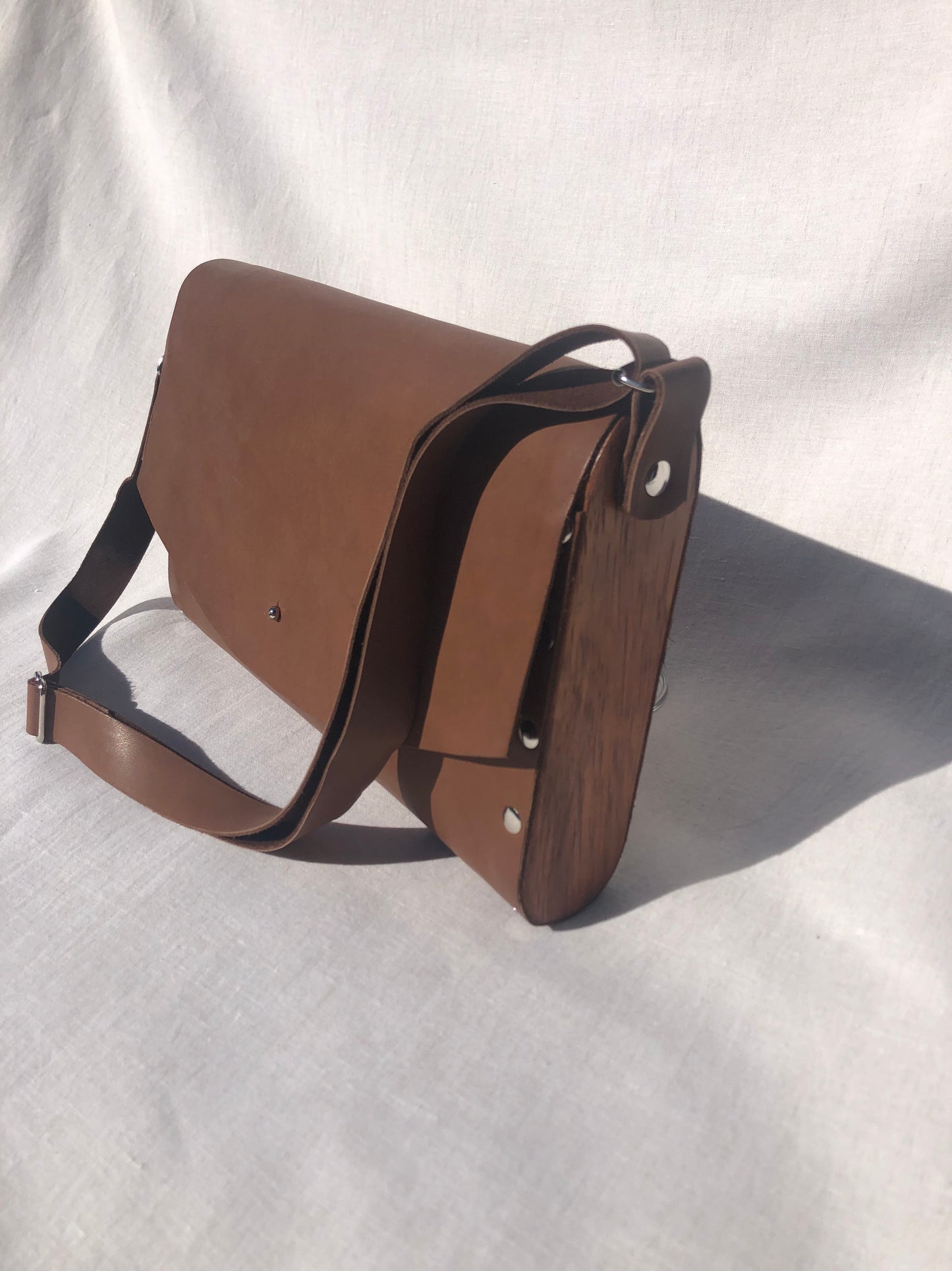 Leather and Repurposed Timber bag