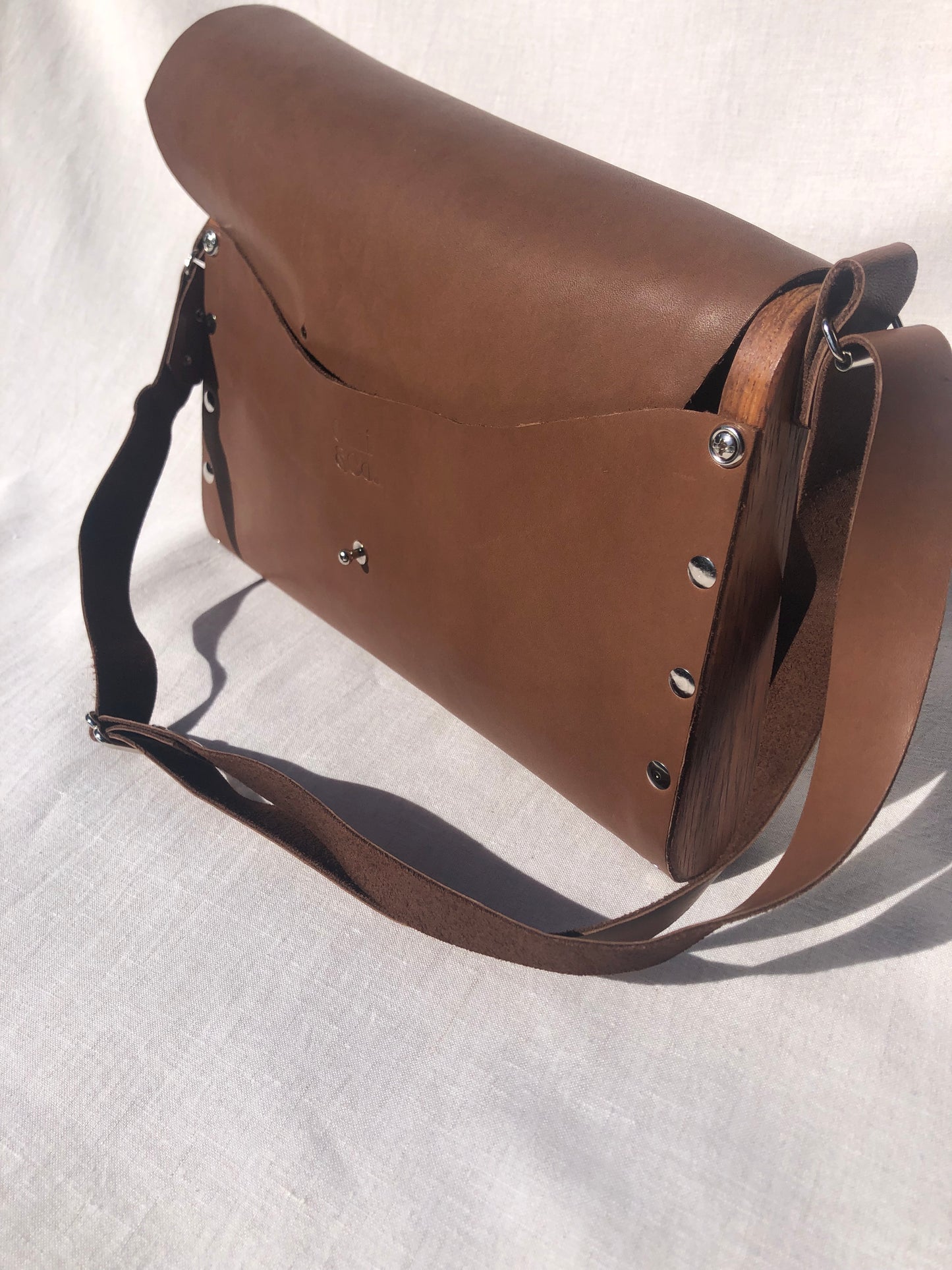 Leather and Repurposed Timber bag